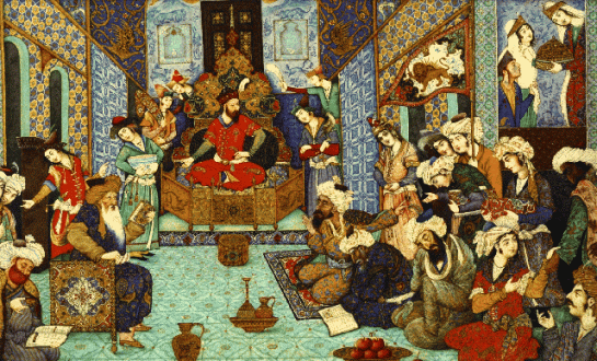 Ferdosi and other poets at the court of Sultan Mahmud of Ghazna. by Hadi Tajvid